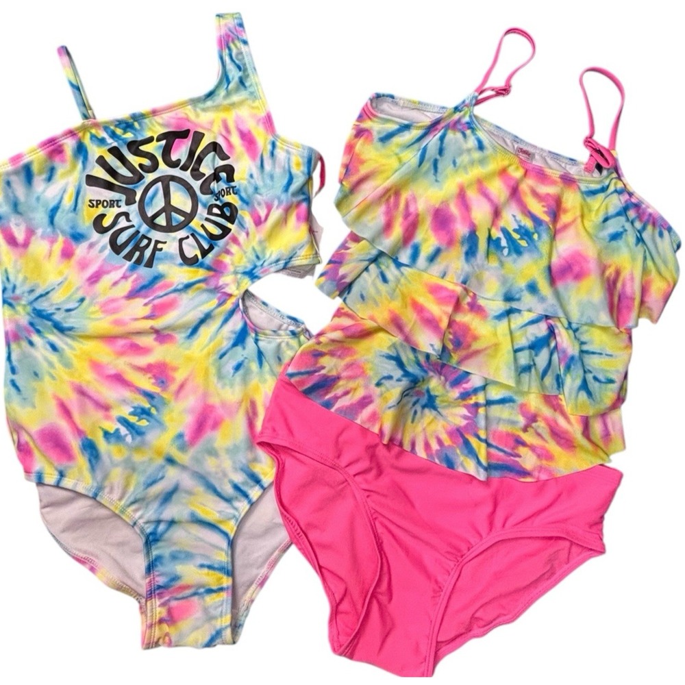 Justice Tween Girls Swimsuits Lot 2 Tankini & 1-Pc Size XL 16/18 NWT UPF 50+